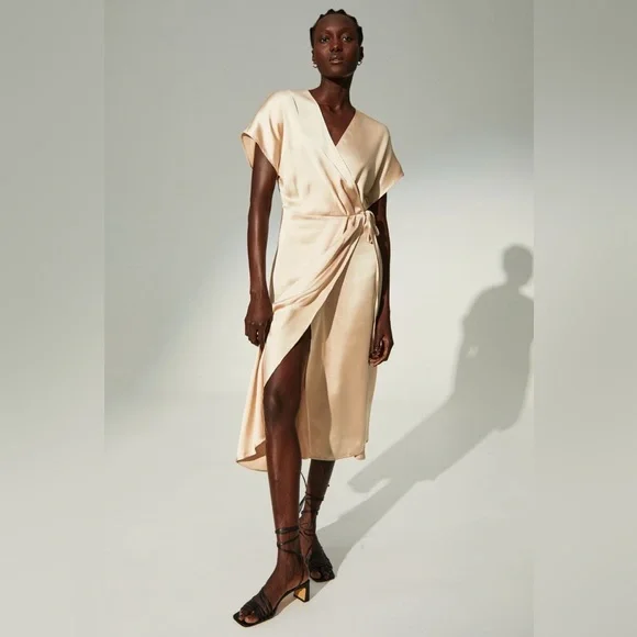 h&m silk wrap dress H&M Satin Wrap-front Dress